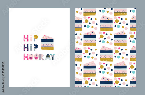 Happy Birthday greeting card set. Vector Illustration, poster, card, postcard..