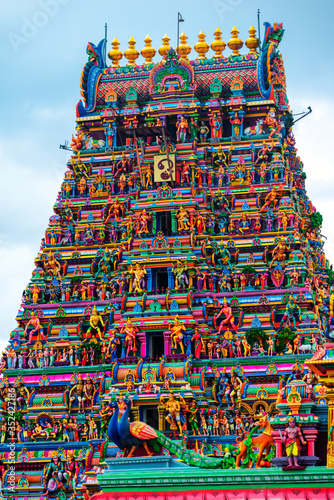 Close view of religious figures of famous Arulmigu Kapaleeswarar Temple in Chennai, India photo