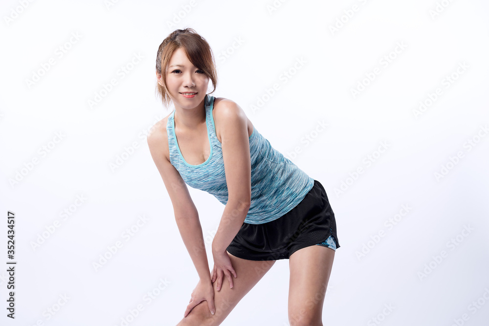 Young girl doing stretching on white background. Young girl doing stretching on white background.