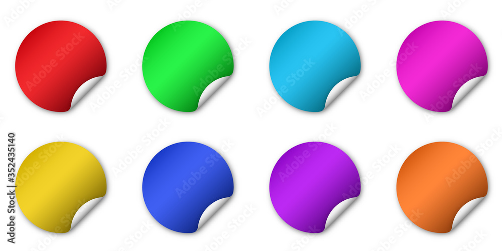 Set of round paper stickers. Vector illustration