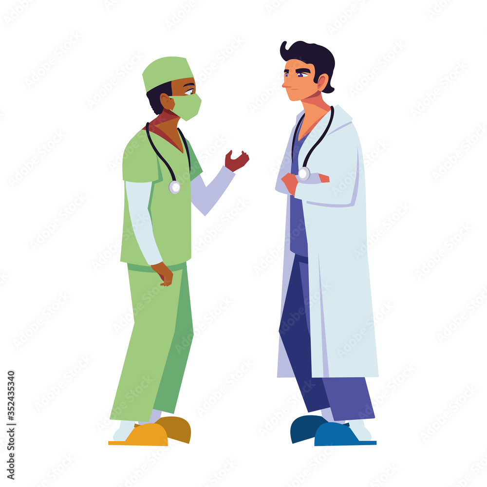 Men doctors with uniforms and mask vector design Men doctors with uniforms and mask vector design