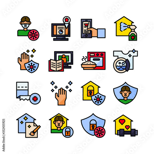 stay at home , quarantine icon set