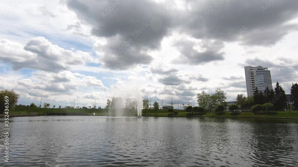 Lake with fountain european park in summer Lake with fountain european park in summer