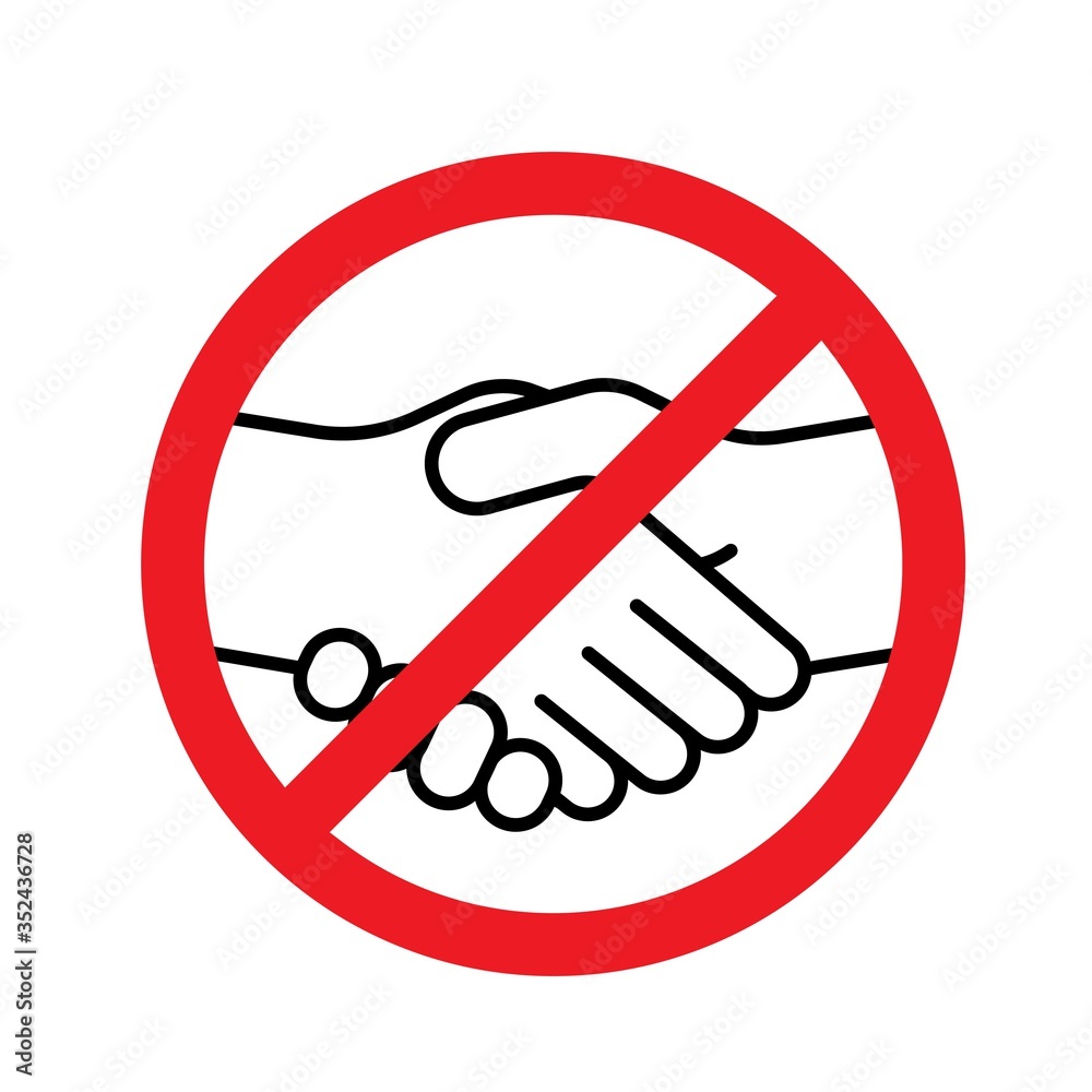No contact icon. Stop handshake sign with red forbidden circle. No contact icon. Stop handshake sign with red forbidden circle.