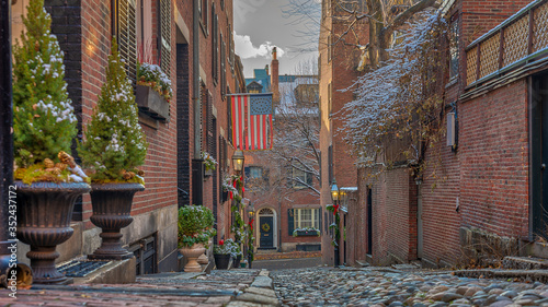 Foto Historic Acorn Street at Beacon Hill neighborhood, Boston, USA.