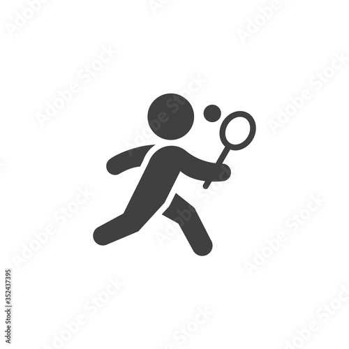 Tennis player vector icon. filled flat sign for mobile concept and web design. Man with tennis racket glyph icon. Symbol, logo illustration. Vector graphics