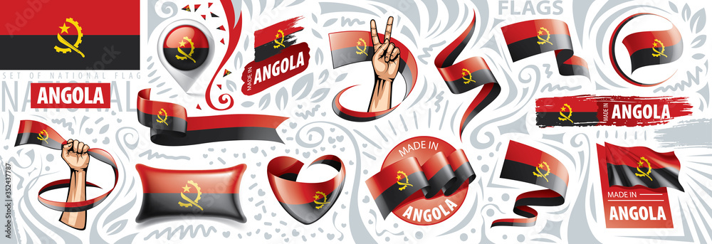 Vector set of the national flag of Angola in various creative designs