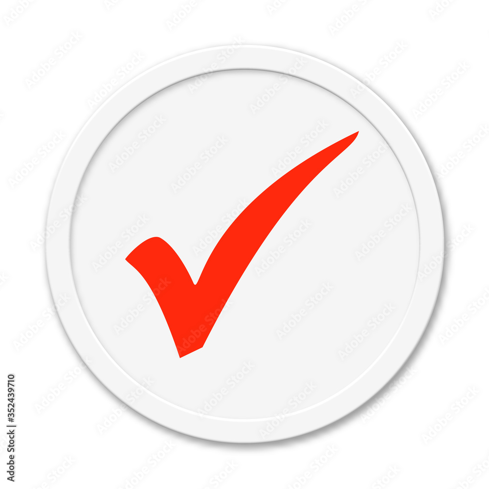 Runder Button grau rot zeigt: Häkchen zur Bestätigung Runder Button grau rot zeigt: Häkchen zur Bestätigung