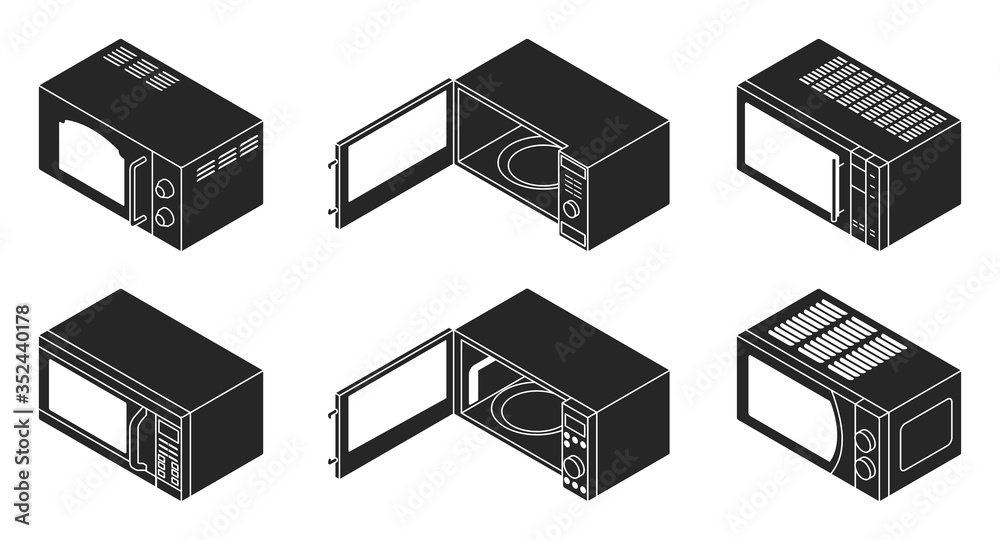 Microwave vector black set icon. Vector illustration kitchen oven on white background . Isolated black set icon microwave.