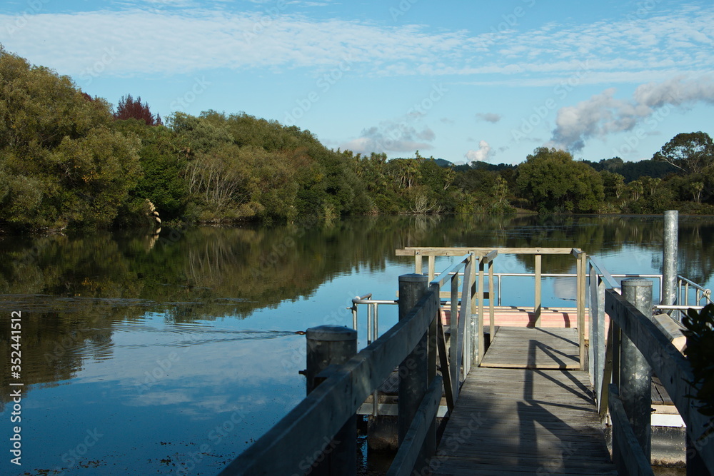 Jetty at Lake Aratiatia,Waikato Region on North Island of New Zealand
