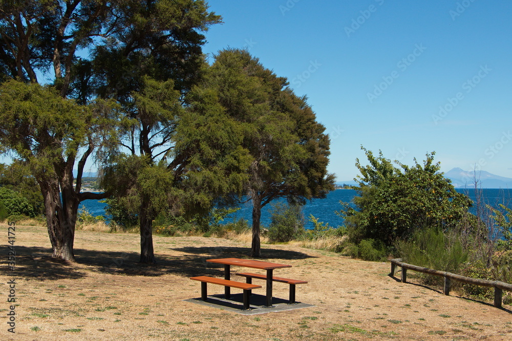 Resting place in Taupo Lakefront Reserve in Taupo,Waikato Region on North Island of New Zealand
