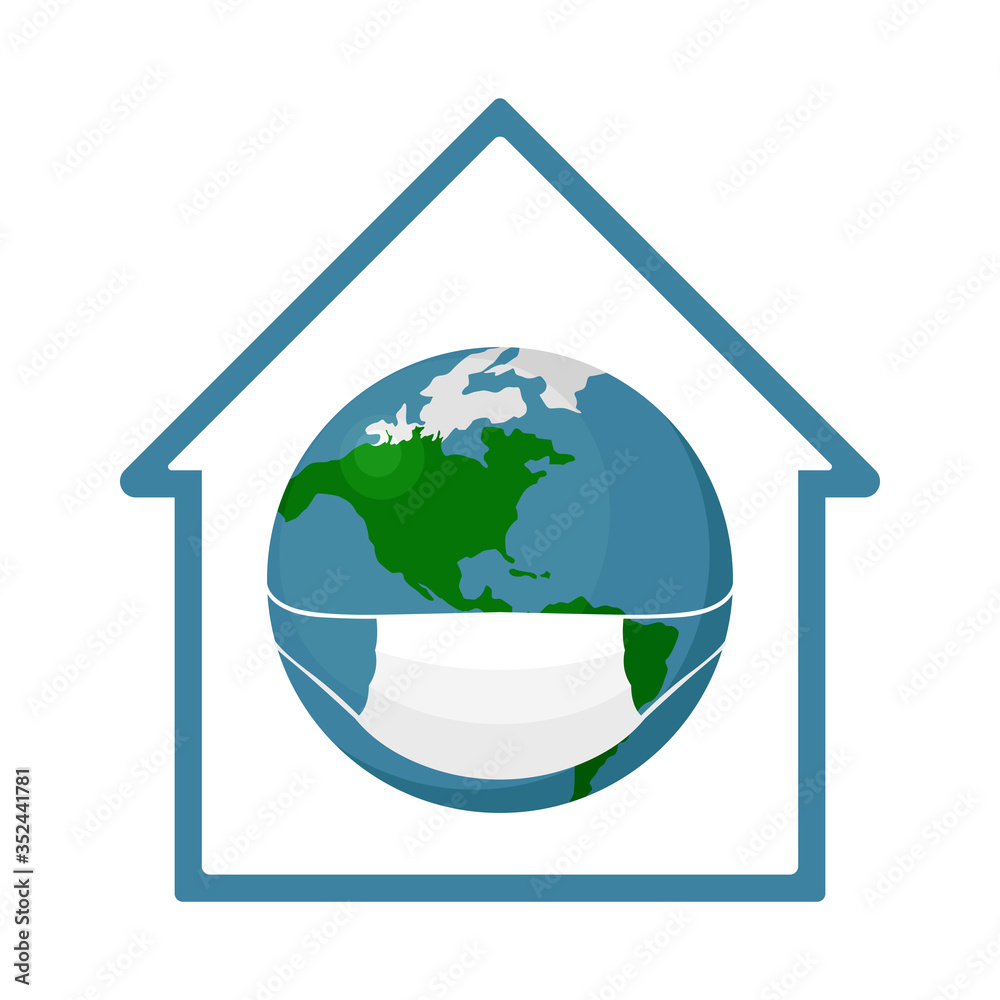 Planet Earth in medical mask. Self-isolation. Vector illustration.