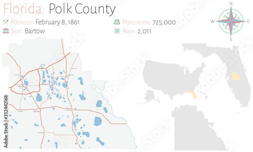 Large and detailed map of Polk county in Florida, USA. photo