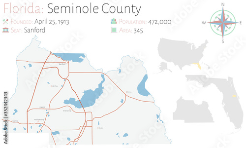 Large and detailed map of Seminole county in Florida, USA.