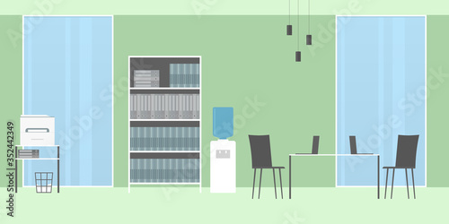 Office interior with water cooler. No people. Vector illustration.