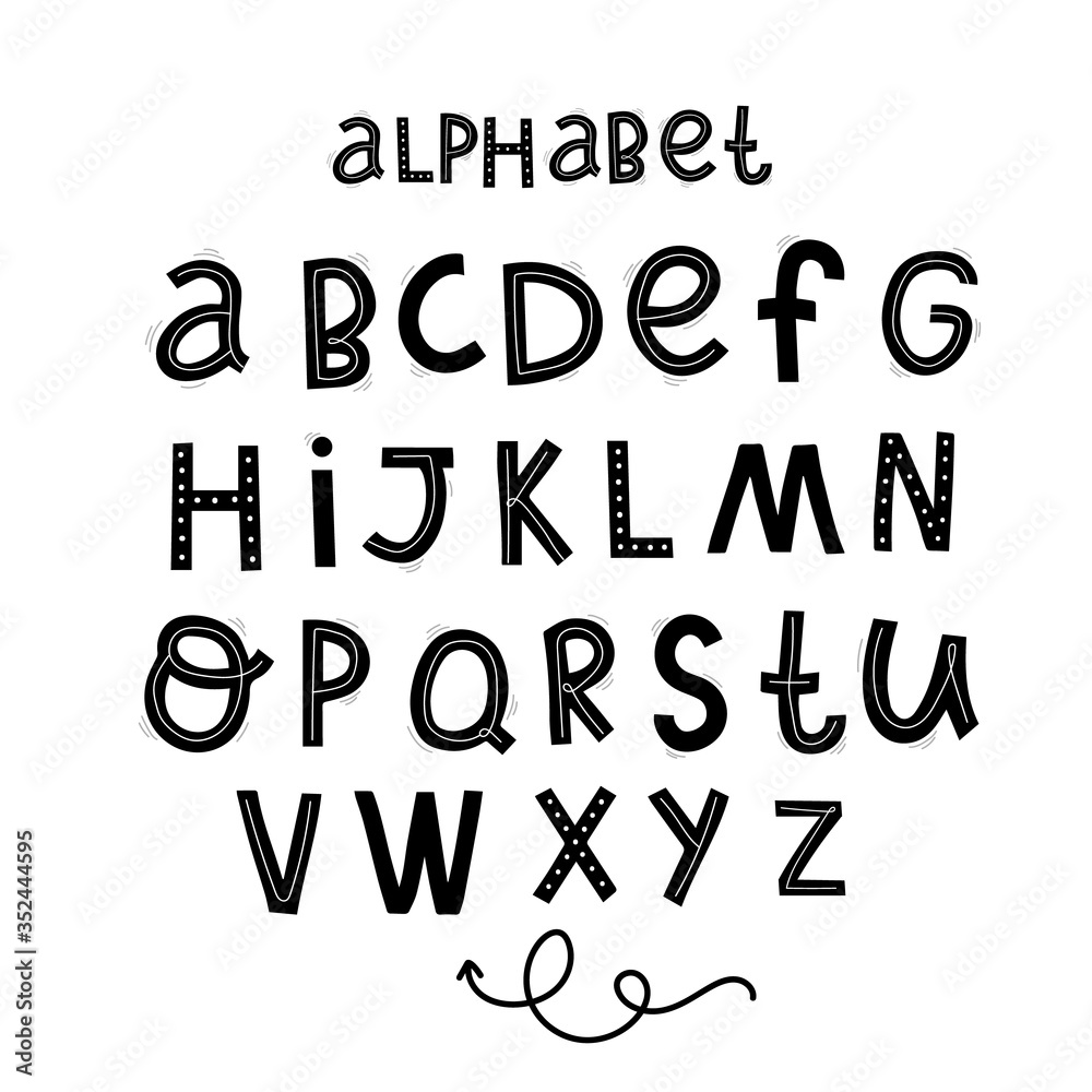 set latin summer alphabet, lettering hand drawing calligraphy, vector