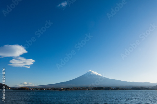 Mount Fuji view from Lake Kawaguchi  Yamanashi Prefecture  Japan. Mount Fuji is Japan tallest mountain and popular with both Japanese and foreign tourists.