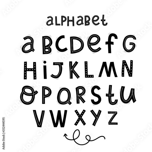 set latin summer alphabet, lettering hand drawing calligraphy, vector