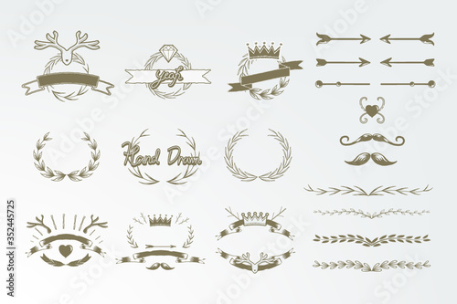 Hand drawn vintage element vector set