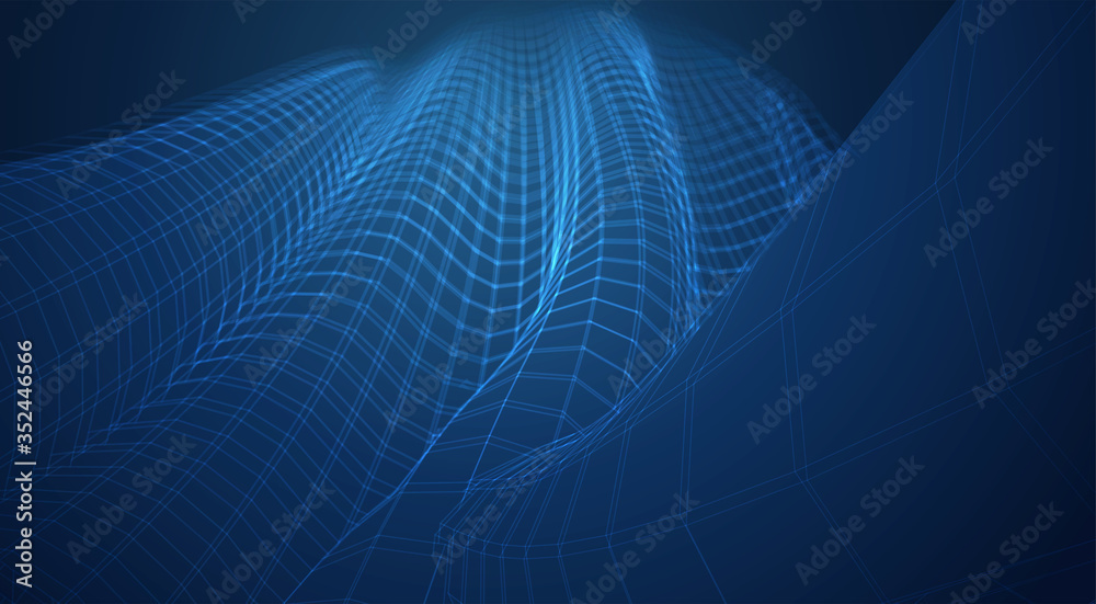 vector blue background of 3d polygonal mesh, bends, waves and flows vector blue background of 3d polygonal mesh, bends, waves and flows