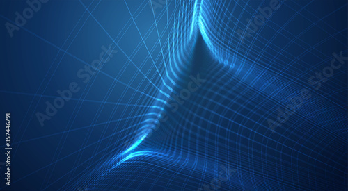 vector blue background of 3d polygonal mesh  bends  waves and flows