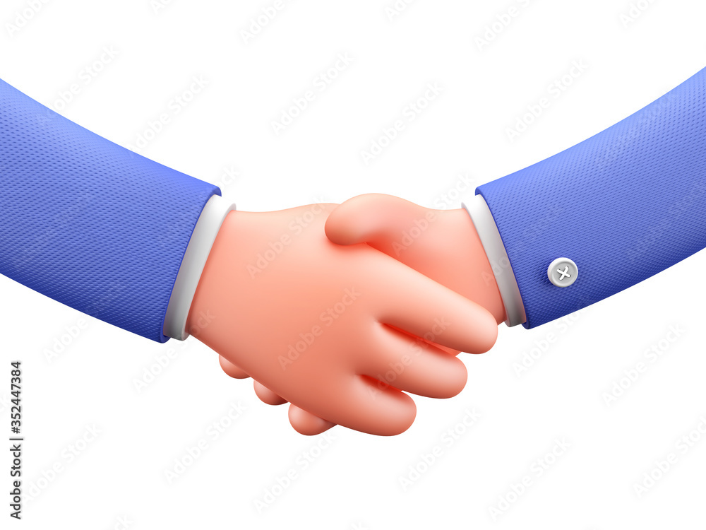 Two man in blue suits shaking hands isolated on white background. Cartoon style. Two man in blue suits shaking hands isolated on white background. Cartoon style.