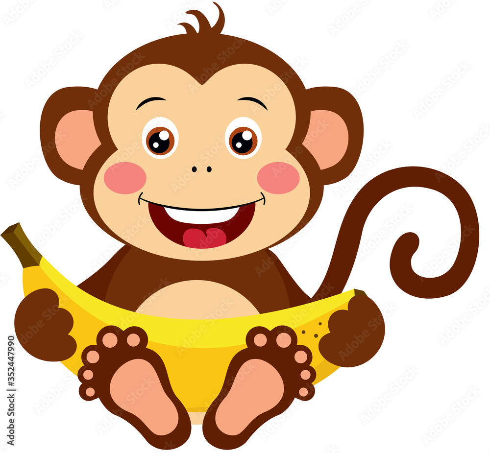 Obraz premium Cute monkey sitting with sweet banana 
