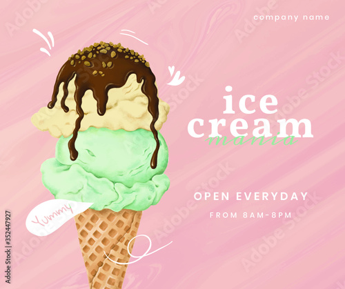 Hand drawn ice cream social template vector