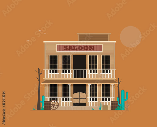 Western town saloon  in flat design style isolated on color background