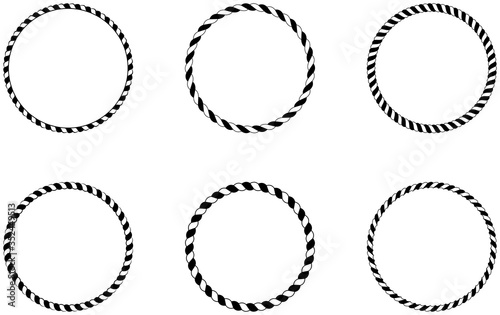 Seil oder Kordel Kreis Kollektion in schwarz und weiß als Vektorauf einem isolierten weißen Hintergrund.