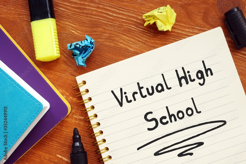 Educational concept about Virtual High School with sign on the sheet. Educational concept about Virtual High School with sign on the sheet.