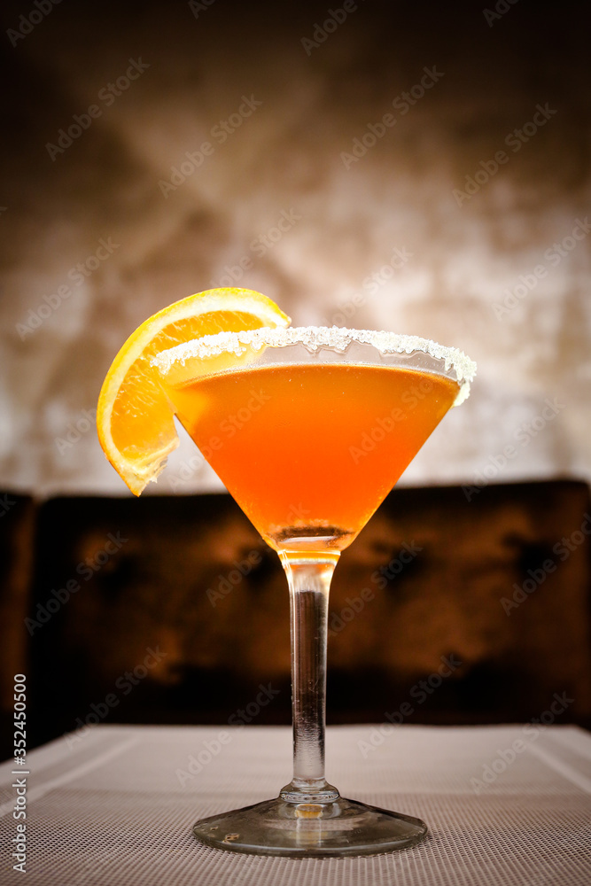 cocktail with lemon orange wineglass cocktail with lemon orange wineglass