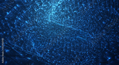 vector blue stream of luminous particles and crystals, virtual data
