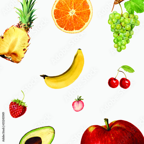 Hand drawn mixed tropical fruits background vector © Rawpixel.com