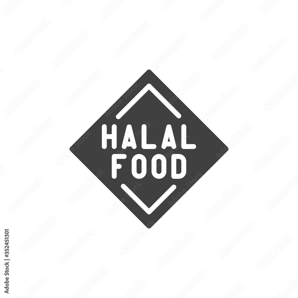 Halal food certified label vector icon. filled flat sign for mobile concept and web design. Muslim halal sticker glyph icon. Symbol, logo illustration. Vector graphics Halal food certified label vector icon. filled flat sign for mobile concept and web design. Muslim halal sticker glyph icon. Symbol, logo illustration. Vector graphics