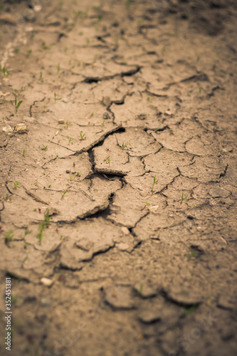 Dry cracked soil close up