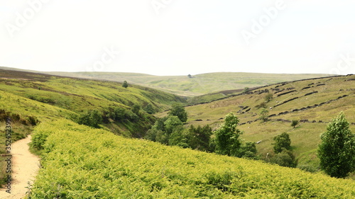 The view along the Bronte Trail towards the Bronte Waterfall near Haworth, West Yorkshire in Northern England. photo