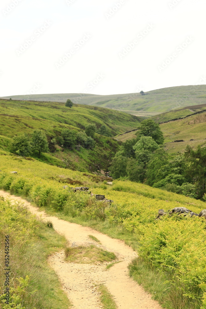 The view along the Bronte Trail towards the Bronte Waterfall near Haworth, West Yorkshire in Northern England.