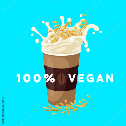 Dairy-free vegan coffee to go with oat milk. Vector illustration cartoon flat icon isolated on white.