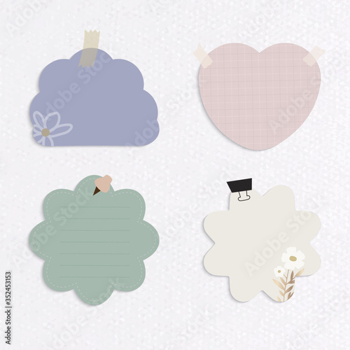 Set of different shape and color reminder notes on textured paper background vector