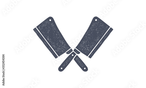 Set of butcher knives icons. Silhouette two butcher knives - Cleaver Knife. Logo template for meat business - farmer shop, market, butchery or design - label, banner, sticker. Vector Illustration