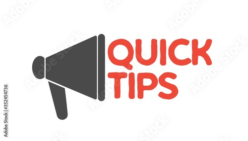 Colorful quick tip badge with megaphone vector flat illustration. Cartoon sign with text inscription and loudspeaker to attract attention isolated on white. Speaking loud important message