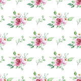 Seamless pattern with watercolor flowers peonies, repeat floral texture, background hand drawing. Perfectly for wrapping paper, wallpaper, fabric and other printing. 