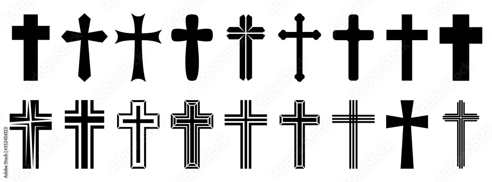 Christian Cross icons set. Vector christian cross icon