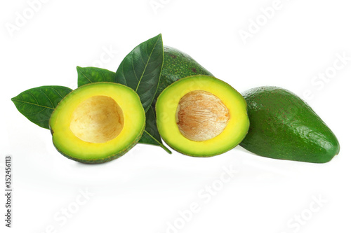 Avocado with leaf isolated on white Clipping Path. Professional food photography