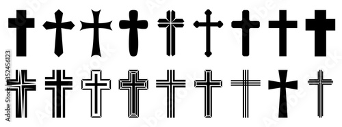 Fotografiet Christian Cross icons set. Vector christian cross icon