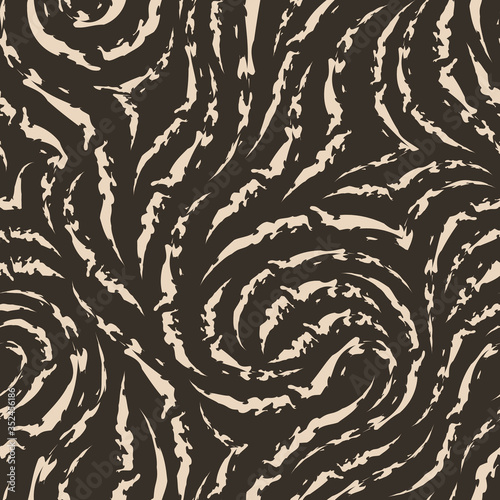 Vector abstract seamless pattern of torn lines of beige color isolated on a brown background. Texture of the fibers. Blank for printing on clothes or wrapping paper. Back of the site.
