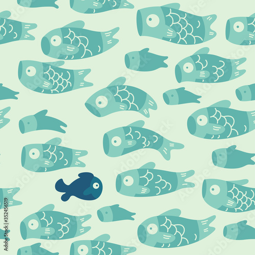 Seamless pattern with Chinese koi fishes. Tileable texture in simple style