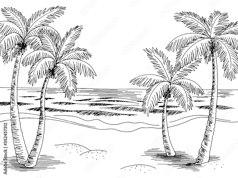 Premium Vector  Landscape with sea and palm trees sketch summer beach  sketch vacation travel concept