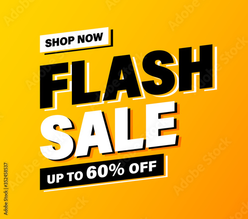 Flash Sale banner, special offer and sale. Shop now or this weekend only. Up to 50 or 60 or 70 off. Discount, mega sale. Vector illustration.